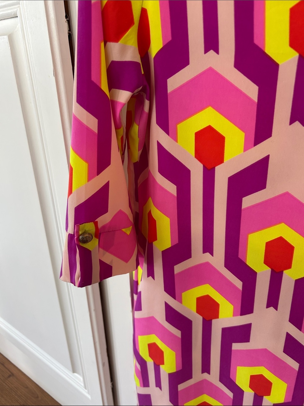 Vivid Pink Geo-Print Midi Dress with Neon Accents - Picture 2 of 5